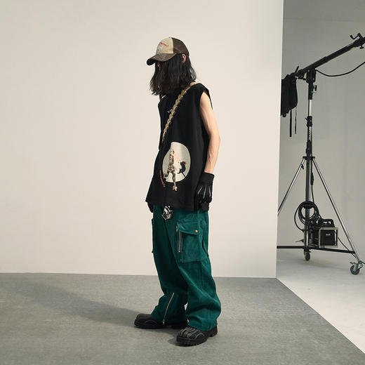 POH「法国古早杂志」 人像印花无袖汗衫国潮流宽松双色坎肩背心男 商品图3