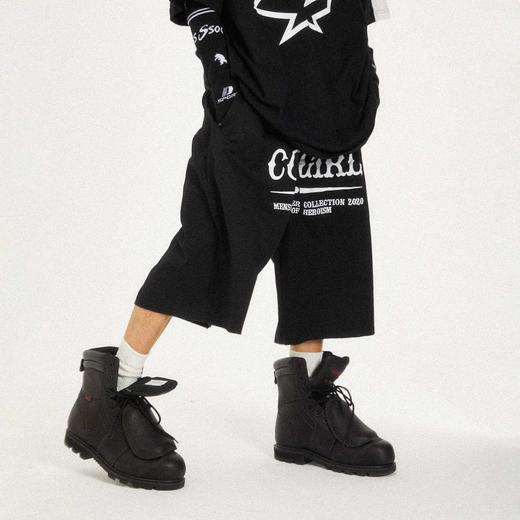 POH  Cowgirl主题大印花宽松五分直筒中裤子朋克黑色卡其色短裤男 商品图1