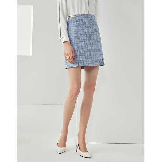 下架-EITIE爱特爱秋季新款时尚气质经典格纹小开叉A字显瘦半身裙女C2106808 商品图6