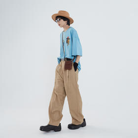 POH 褶皱须边破坏街头休闲裤宽松双色垂感纯色直筒阔腿长裤子男女