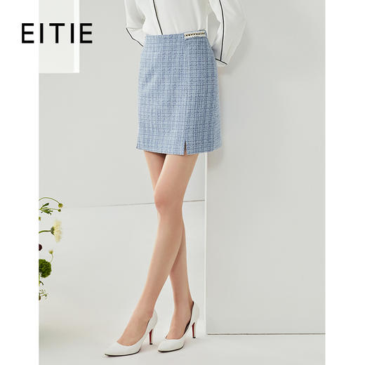 下架-EITIE爱特爱秋季新款时尚气质经典格纹小开叉A字显瘦半身裙女C2106808 商品图3