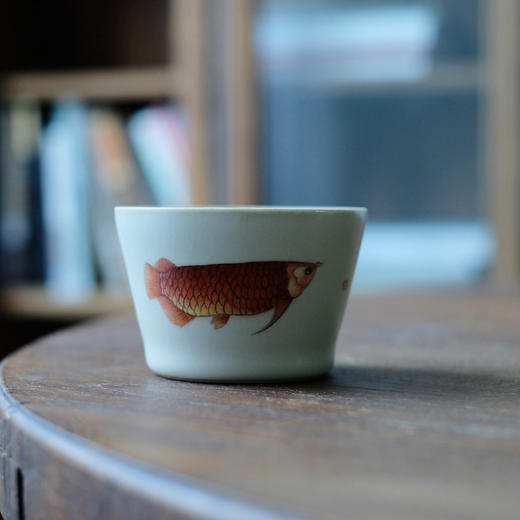 「景德镇汝窑手绘粉彩金龙鱼手工竹节杯」大号汝瓷开片主人杯 招财纳福 商品图4