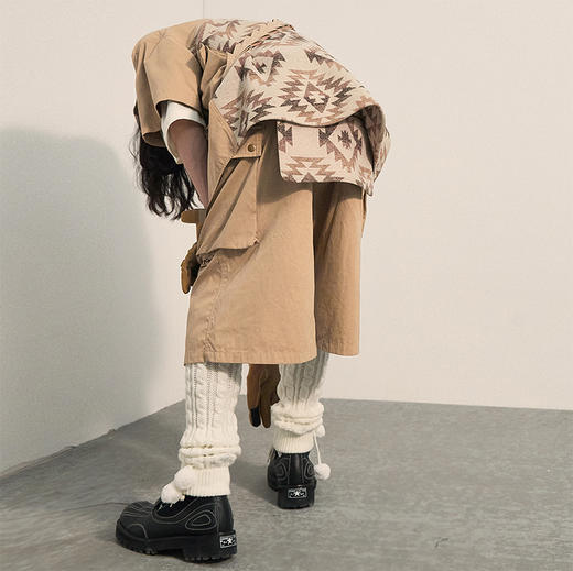 POH 民族风可拆卸编织挂包设计款五分中裤子廓形宽松休闲短裤男夏 商品图1