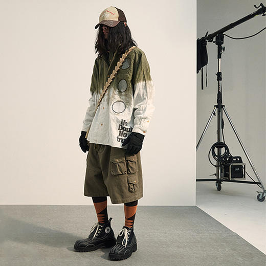 POH 「古着三口袋」廓形做旧水洗五分裤潮牌宽松军裤夏季短裤男潮 商品图3