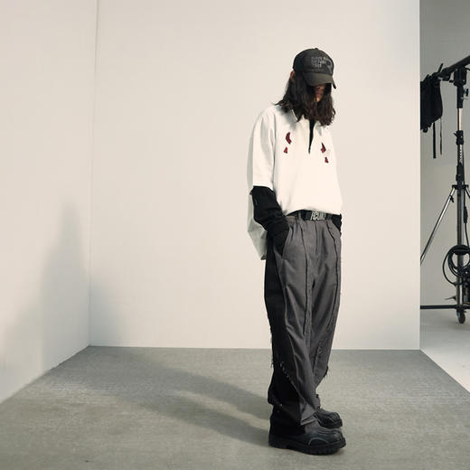 POH 前后拼接撞色立体剪裁小众设计感直筒阔腿裤男丹宁西装厨师裤 商品图2