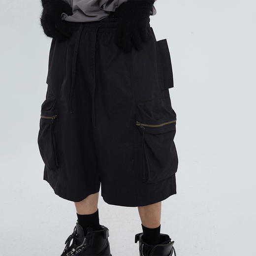 POH 双色街头廓形宽松大口袋工装五分裤子潮牌拉链短裤男夏季潮流 商品图1