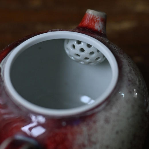 「景德镇手工钧瓷小茶壶」美人醉高温窑变釉球孔茶壶 家用小号白瓷泡茶壶 商品图4