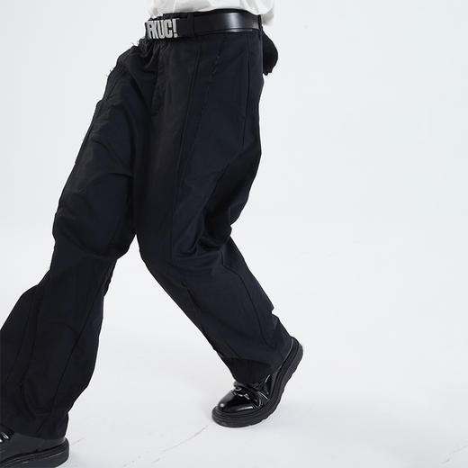 POH 褶皱须边破坏街头休闲裤宽松双色垂感纯色直筒阔腿长裤子男女 商品图3