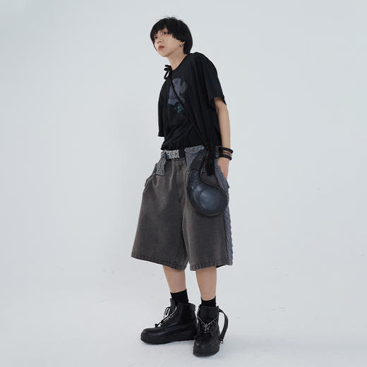 POH「灰度玫瑰」 复古街头bf风印花宽松短袖T恤男潮流潮牌TEE上衣 商品图2