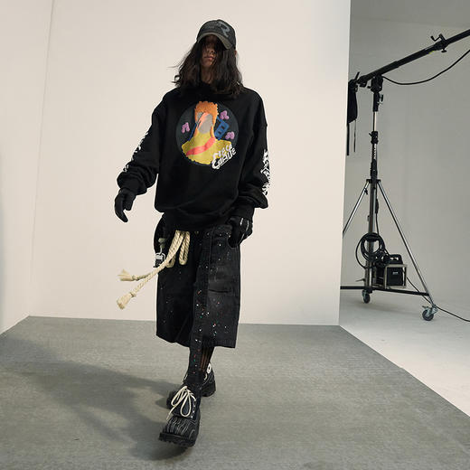 POH「画工泼墨」 假两件层次感五分中裤宽松街头休闲牛仔短裤子男 商品图2