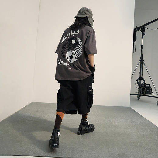 POH「三叶虫阴阳太极」 印花街头短袖T恤男国潮牌宽松休闲Tee上衣 商品图0