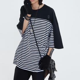 POH「嬉皮士条纹」印花街头休闲宽松落肩BIG TEE短袖男夏潮牌国潮