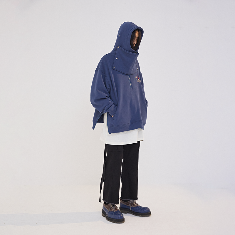 POH「怪物骑士」 拉链开叉宽松上衣服可拆卸面罩刺绣摇粒绒卫衣男