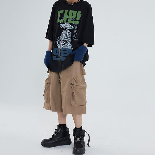 POH 双色街头廓形宽松大口袋工装五分裤子潮牌拉链短裤男夏季潮流 商品图2