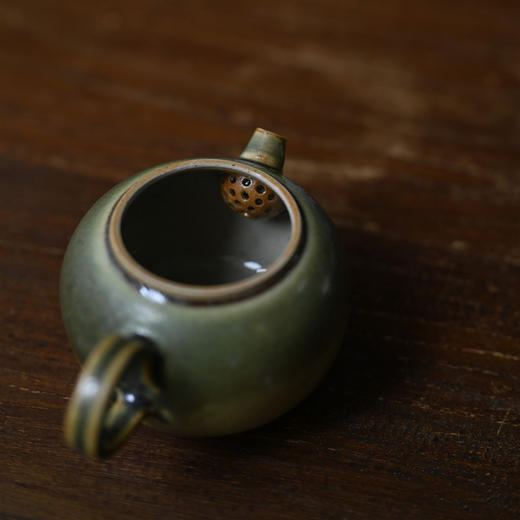 「景德镇蕉叶绿窑变釉小茶壶」手工粗陶球孔壶 家用陶瓷小号泡茶壶 商品图3