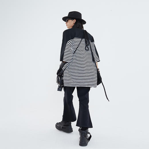 POH「嬉皮士条纹」印花街头休闲宽松落肩BIG TEE短袖男夏潮牌国潮 商品图2