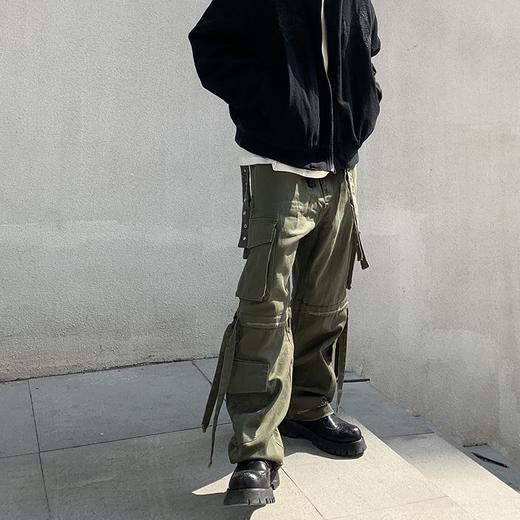 POH 19AW做旧磨洗破坏宽松可拆卸绑带飘带工装直筒裤双色入休闲裤 商品图2