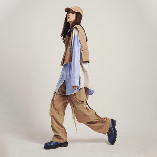 POH 可拆卸裤链飘带宽松多口袋直筒休闲长裤结构飘带工装裤子男装 商品图0