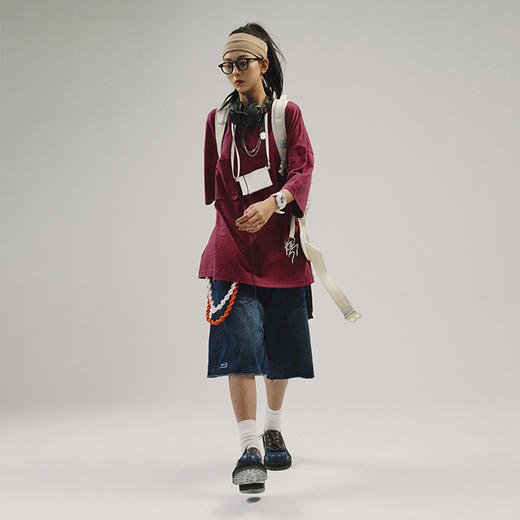 POH 复古洗水做旧手工破坏磨毛边宽松直筒五分牛仔裤宽松短裤子男 商品图2