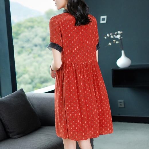 丁摩2021夏季新品女装加比勒船锚印花黑色真丝欧根纱显瘦连衣裙19319 商品图2