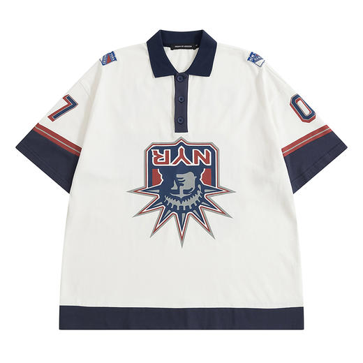 POH  复古美式街头撞色宽松五分短袖T恤男国潮流潮牌冰球服Polo衫 商品图4