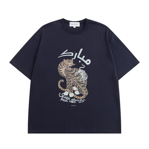 POH「李朝猫虎画」印花街头BF风打底上衣国潮牌宽松休闲短袖T恤男 商品图4