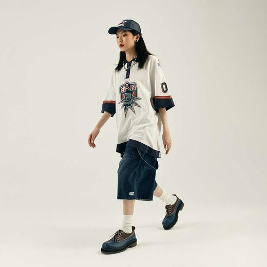 POH  复古美式街头撞色宽松五分短袖T恤男国潮流潮牌冰球服Polo衫 商品图1