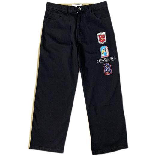 POH「埃及探险者」 散弹枪印花直筒牛仔裤男宽松撞色拼接休闲长裤 商品图4