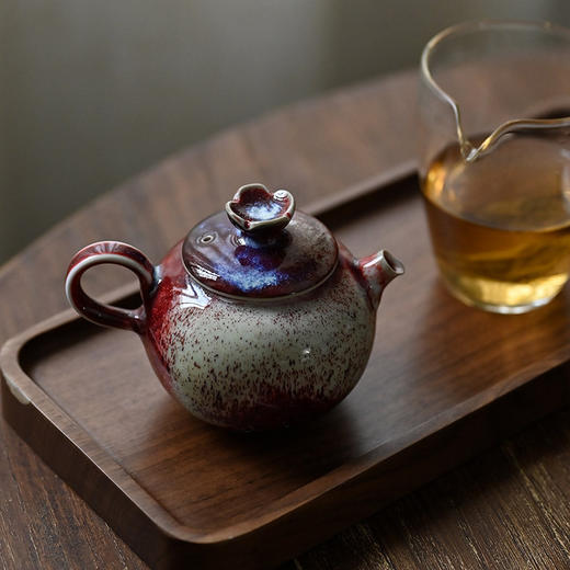 「景德镇手工钧瓷小茶壶」美人醉高温窑变釉球孔茶壶 家用小号白瓷泡茶壶 商品图0