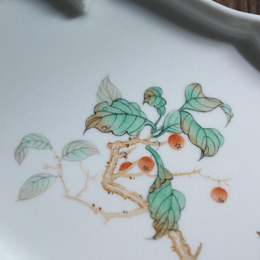 「景德镇汝窑手绘壶承」粗陶柿子喜鹊云朵壶承 白瓷花鸟海棠茶盘 中式陶瓷开片可养干泡茶盘 商品图6