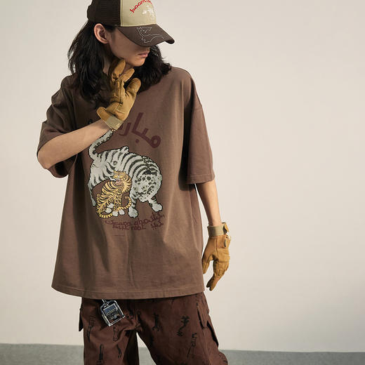 POH「李朝猫虎画」印花街头BF风打底上衣国潮牌宽松休闲短袖T恤男 商品图2