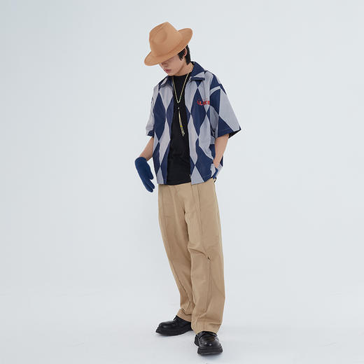 POH 褶皱须边破坏街头休闲裤宽松双色垂感纯色直筒阔腿长裤子男女 商品图1