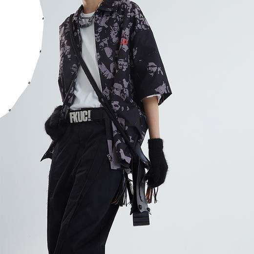 POH「大游行」 街头休闲宽松人像满印衬衫男夏季潮流百搭开衫短袖 商品图0