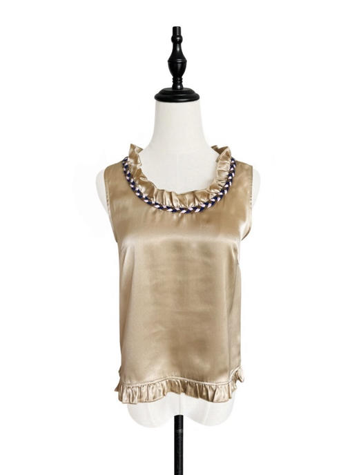 TYNVIE 领圈编织装饰无袖上衣 - 卡其色 商品图1