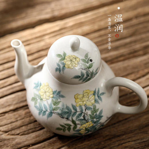 「景德镇茶壶」中式手工草木灰釉功夫茶泡茶壶 手绘花朵茶具壶单壶 商品图0