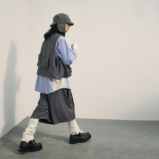 POH可拆卸假两件双裤头pvc口袋格纹中裤可调节廓形西装五分短裤男 商品图3