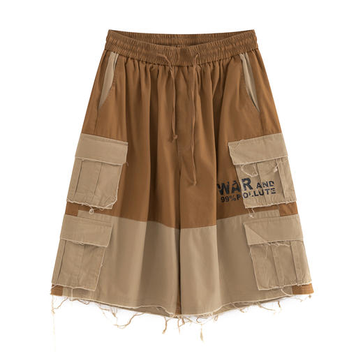 POH 19SS多口袋水洗結構拼色廓形短褲男夏季潮流雙色入潮牌五分裤 商品图4