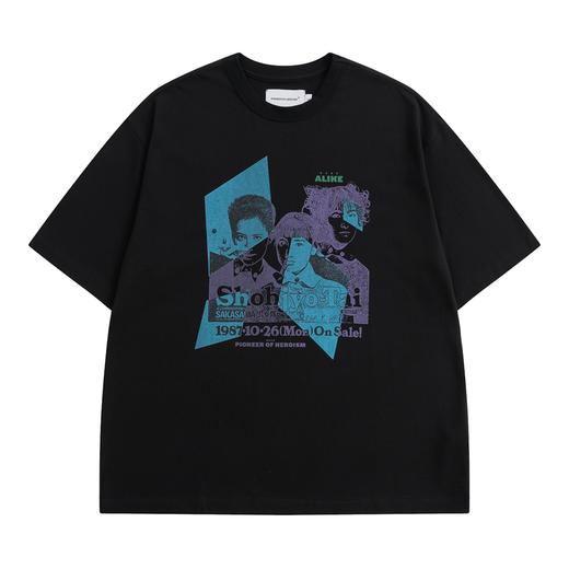 POH「梦幻团队」拼色印花街头休闲宽松夏季潮流落肩短袖T恤男潮牌 商品图4