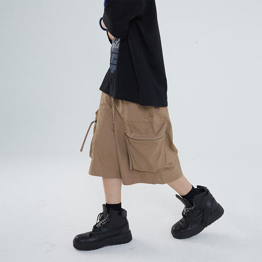 POH 双色街头廓形宽松大口袋工装五分裤子潮牌拉链短裤男夏季潮流 商品图3