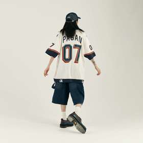 POH  复古美式街头撞色宽松五分短袖T恤男国潮流潮牌冰球服Polo衫