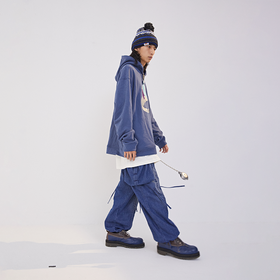 POH 洗水做旧直筒休闲长裤收口飘带立体口袋油漆工阔腿牛仔裤子男