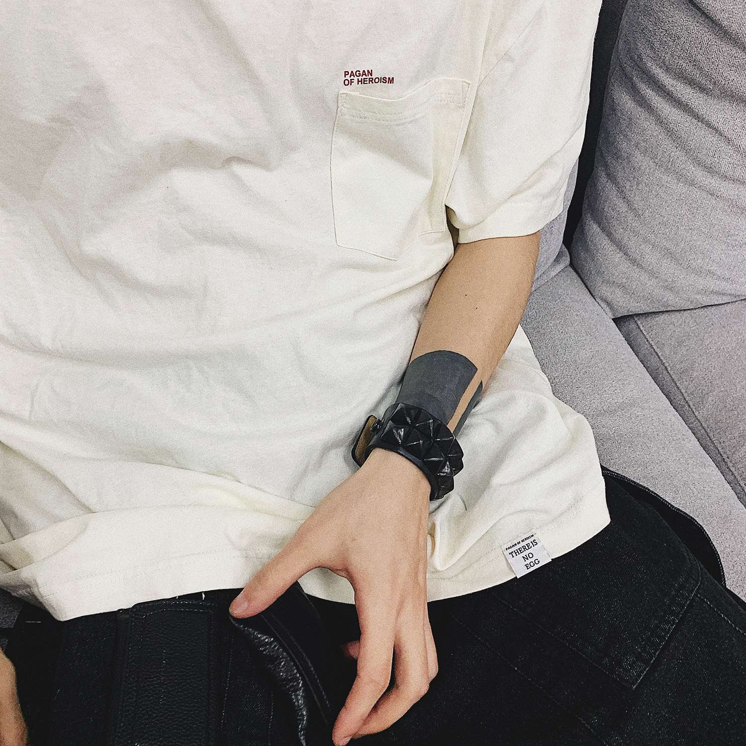 POH 基础款印花复古街头打底T恤男国潮流五色宽松落肩短袖彩蛋TEE