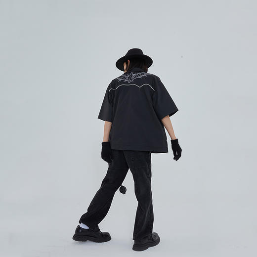 POH「西部德克萨斯」图案刺绣宽松休闲短袖衬衫男夏季百搭潮牌T恤 商品图1