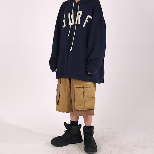 POH 军绿铁灰卡其拼色无边破坏廓形短裤男夏季潮牌多色入五分裤潮 商品图2