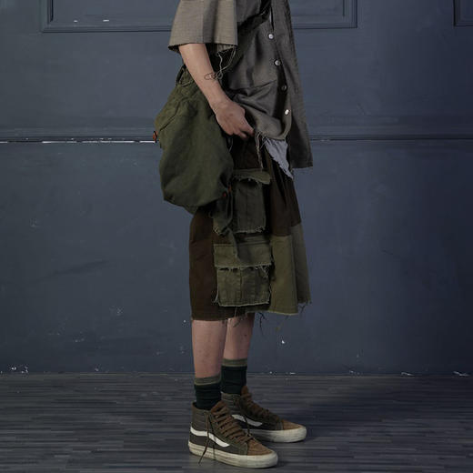 POH 19SS多口袋水洗結構拼色廓形短褲男夏季潮流雙色入潮牌五分裤 商品图1