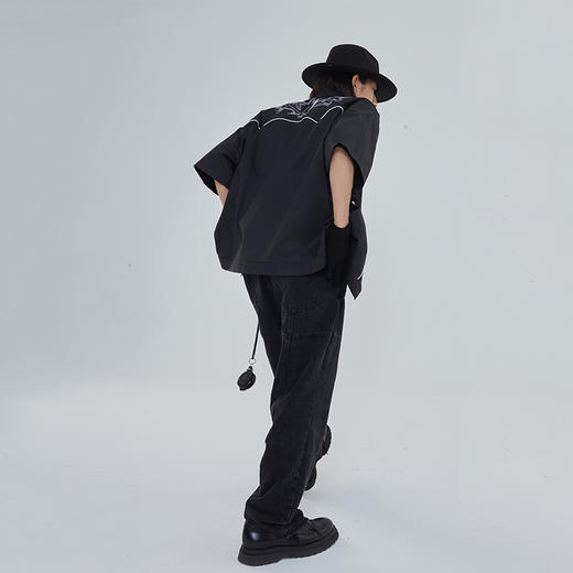 POH「西部德克萨斯」图案刺绣宽松休闲短袖衬衫男夏季百搭潮牌T恤 商品图3