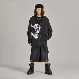 POH 19AW吸血鬼印花洗水碳黑宽松廓形长袖翻领衬衫男夏季潮牌国潮