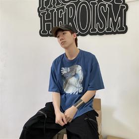 POH「慌张的小仆从」印花宽松休闲短袖男夏季复古国潮街头百搭T恤