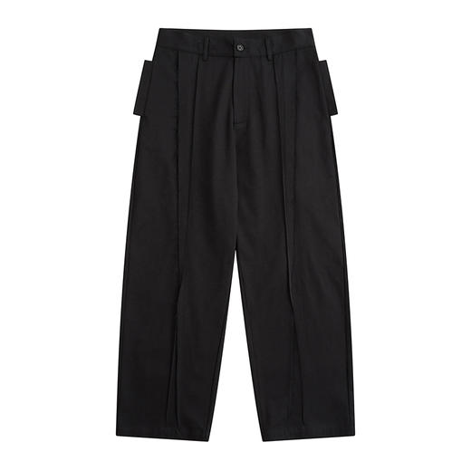 POH 褶皱须边破坏街头休闲裤宽松双色垂感纯色直筒阔腿长裤子男女 商品图4