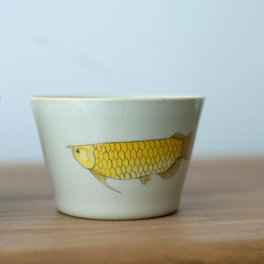 「景德镇汝窑手绘粉彩金龙鱼手工竹节杯」大号汝瓷开片主人杯 招财纳福 商品图2